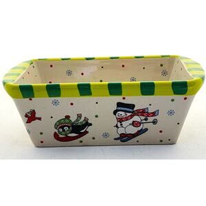 LOAF BAKING DISH-TEMP-TATIONS-Ceramic-Snowman-Penguin-Bird-Holiday Theme-Small